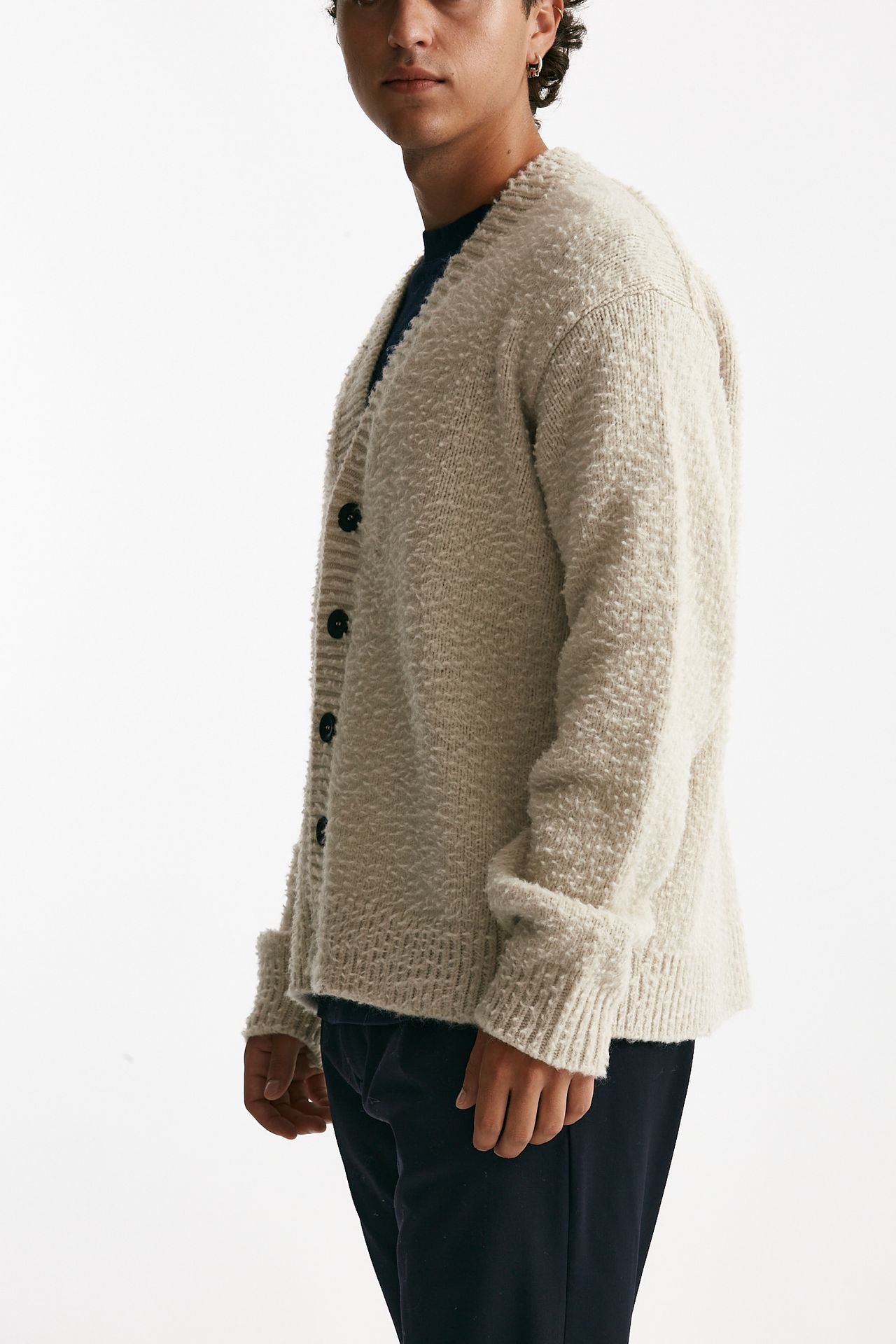 Cardigan in lana e poliamide grigio perla uomo Diana studio - 4