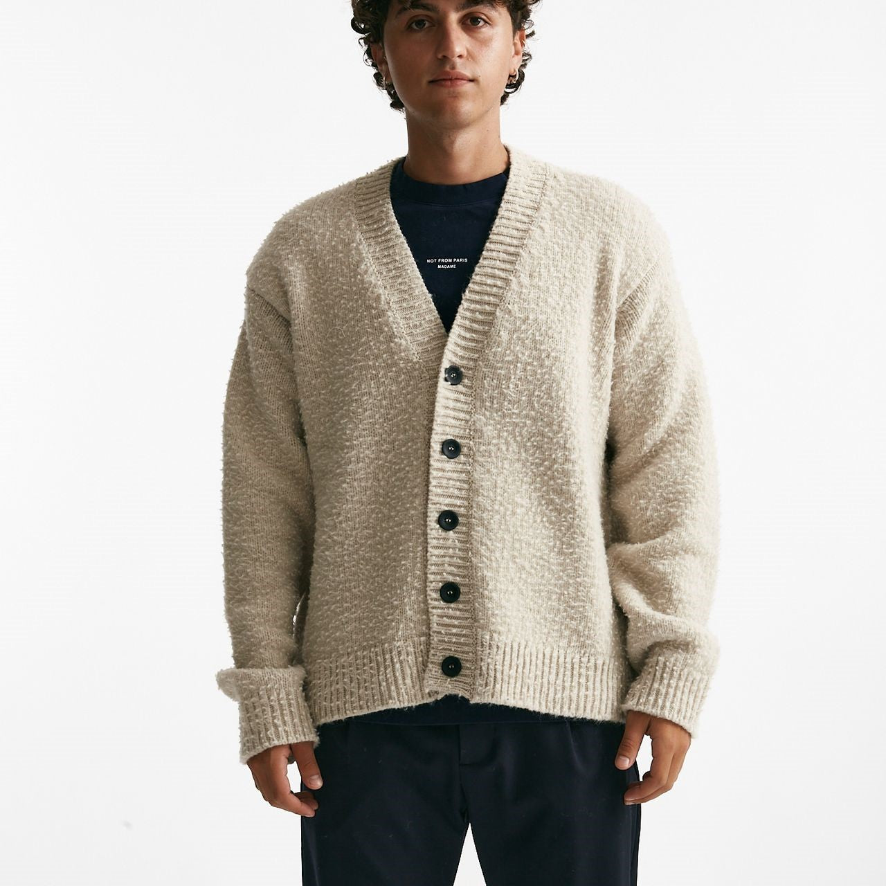 Cardigan in lana e poliamide grigio perla uomo Diana studio - 7