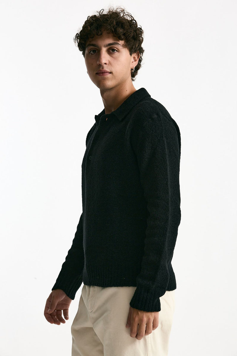 Polo in lana e poliammide nero uomo Diana studio - 1