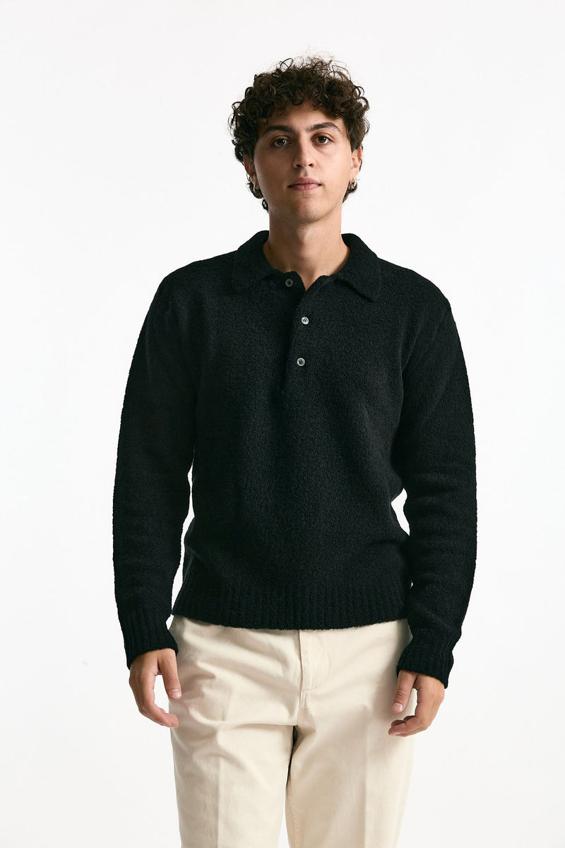 Polo in lana e poliammide nero uomo Diana studio - 4