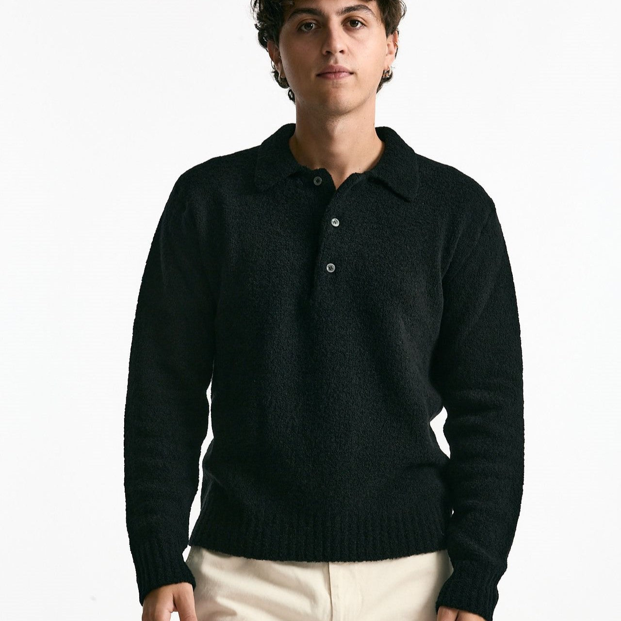 Polo in lana e poliammide nero uomo Diana studio - 6