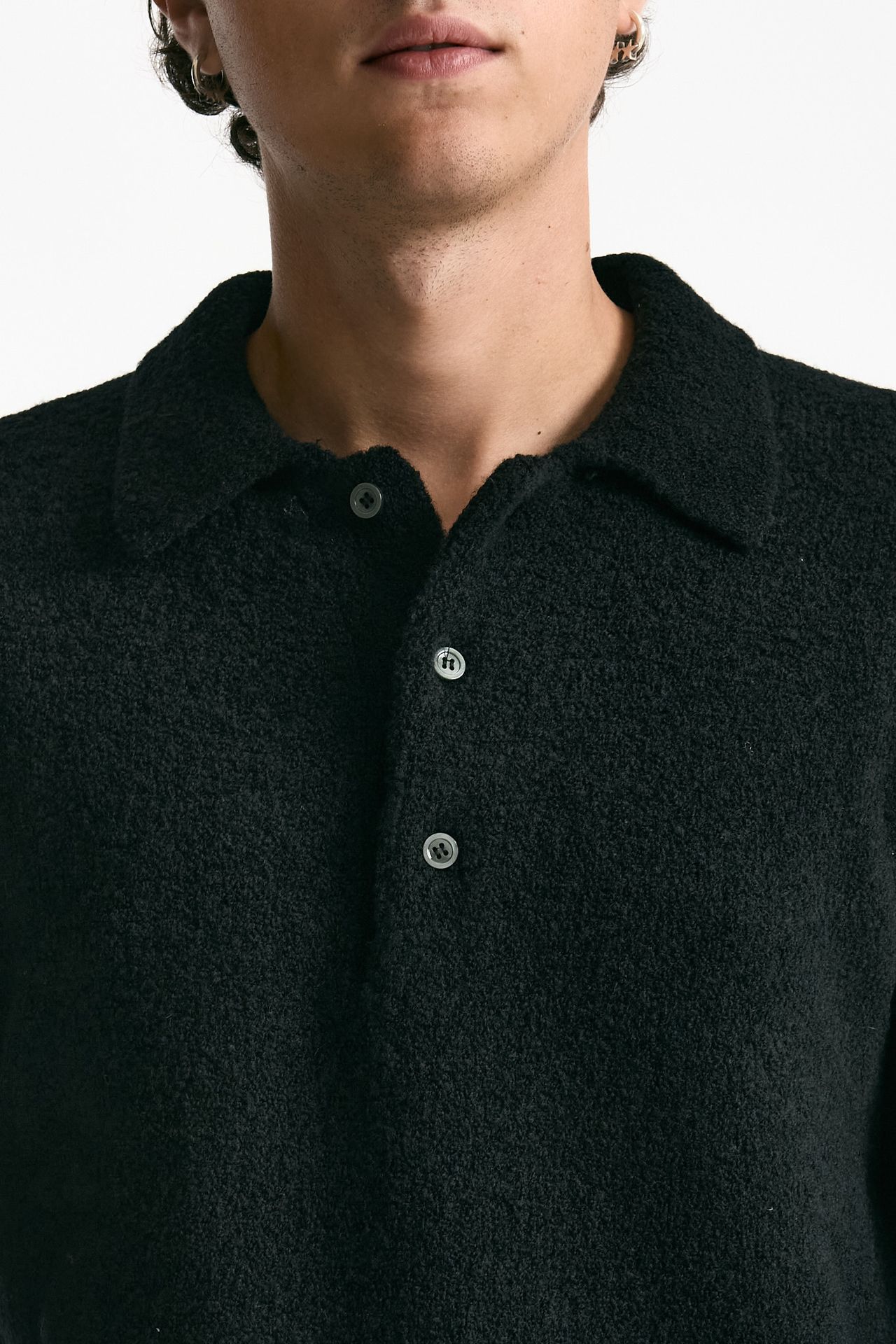 Polo in lana e poliammide nero uomo Diana studio - 5