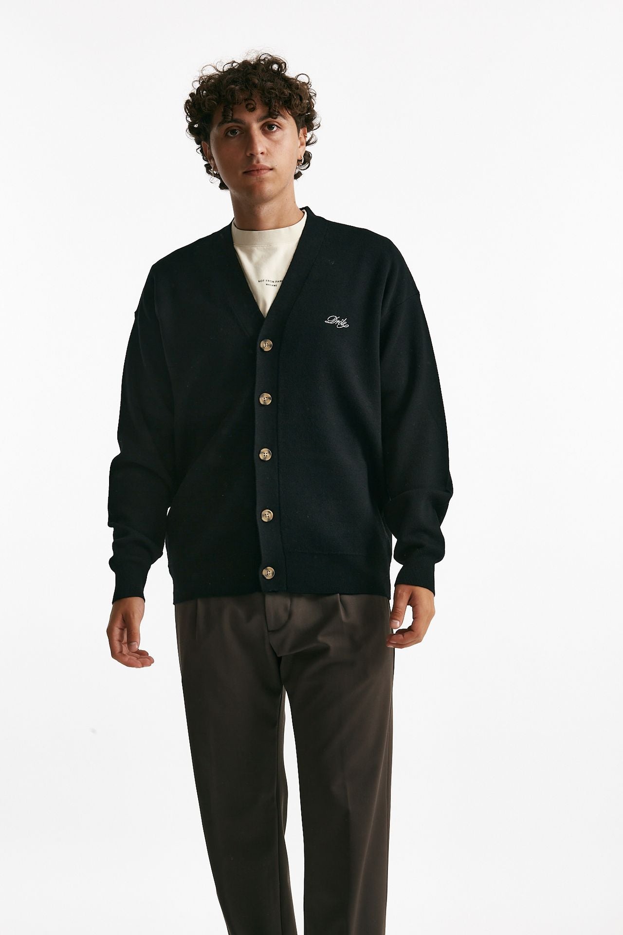 cardigan in lana merinos nero uomo Drôle de monsieur - 1