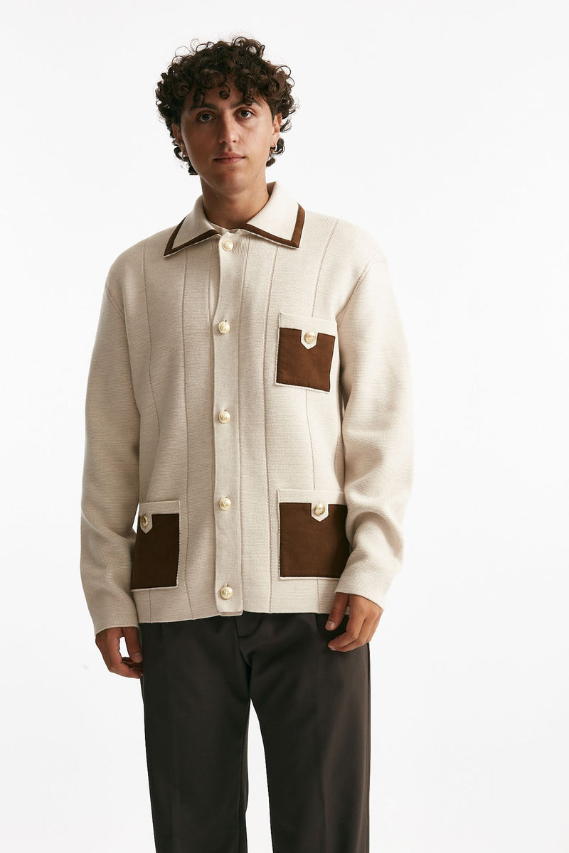 cardigan in lana merinos beige uomo Drôle de monsieur - 1