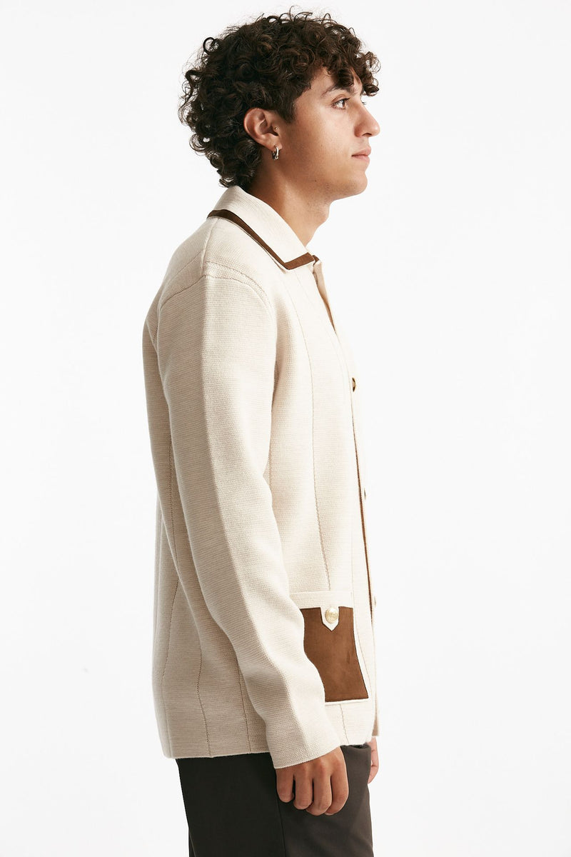 cardigan in lana merinos beige uomo Drôle de monsieur - 2