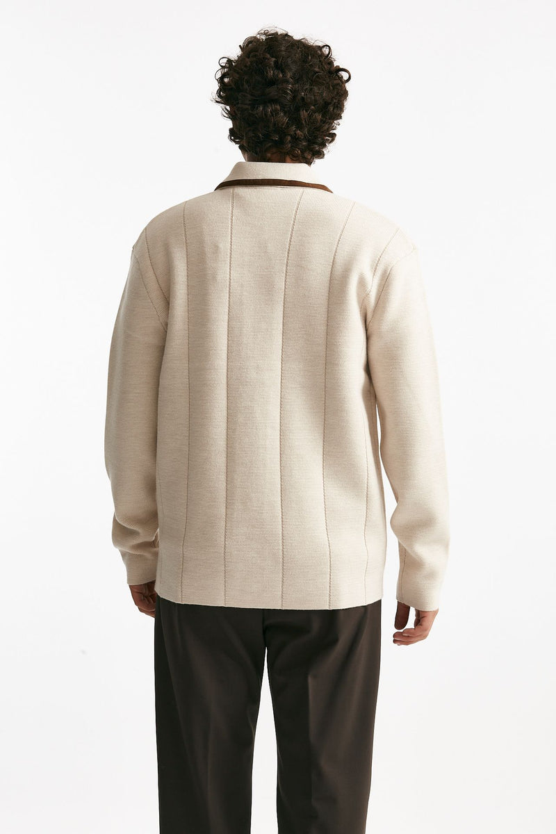 cardigan in lana merinos beige uomo Drôle de monsieur - 3
