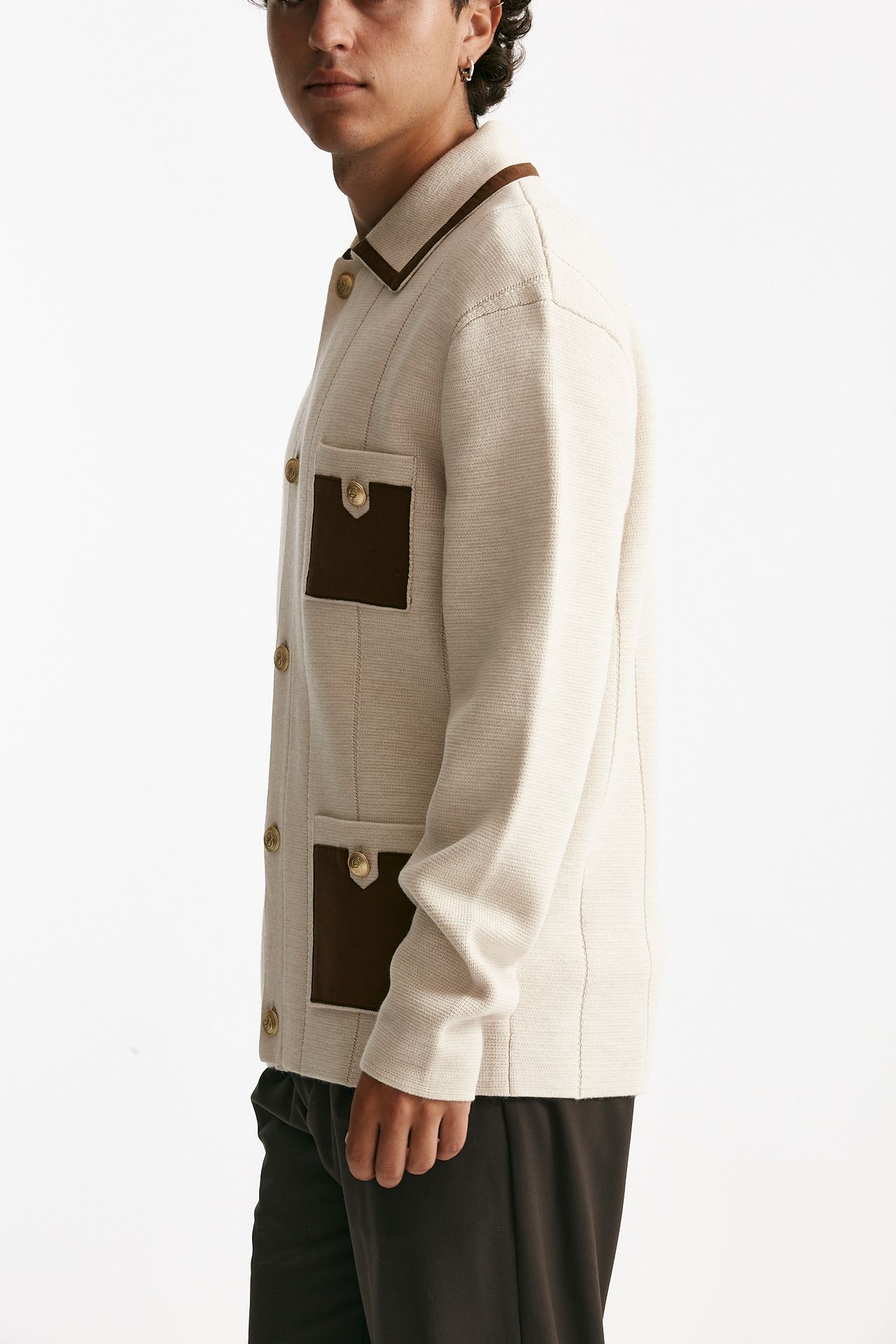 cardigan in lana merinos beige uomo Drôle de monsieur - 4