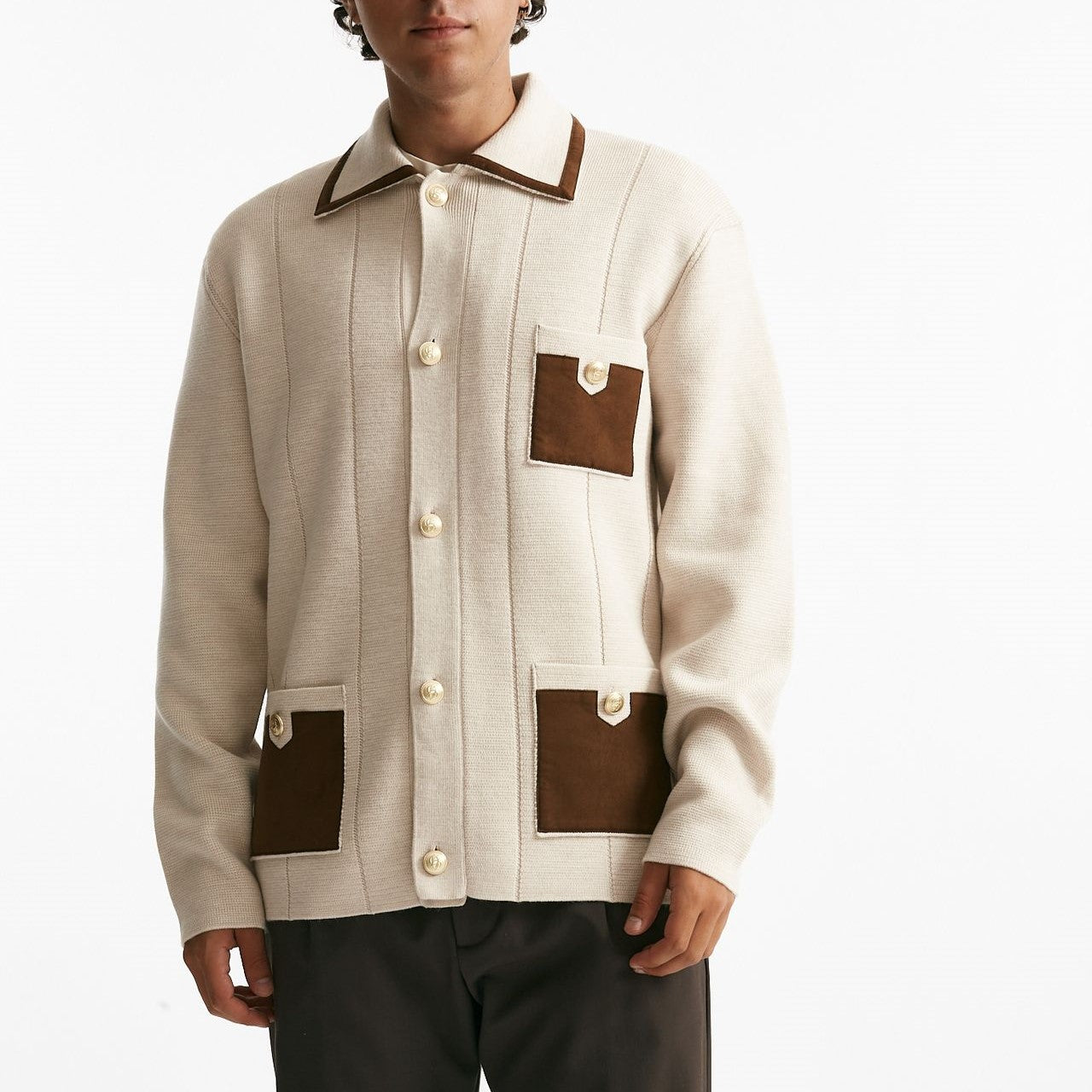 cardigan in lana merinos beige uomo Drôle de monsieur - 7