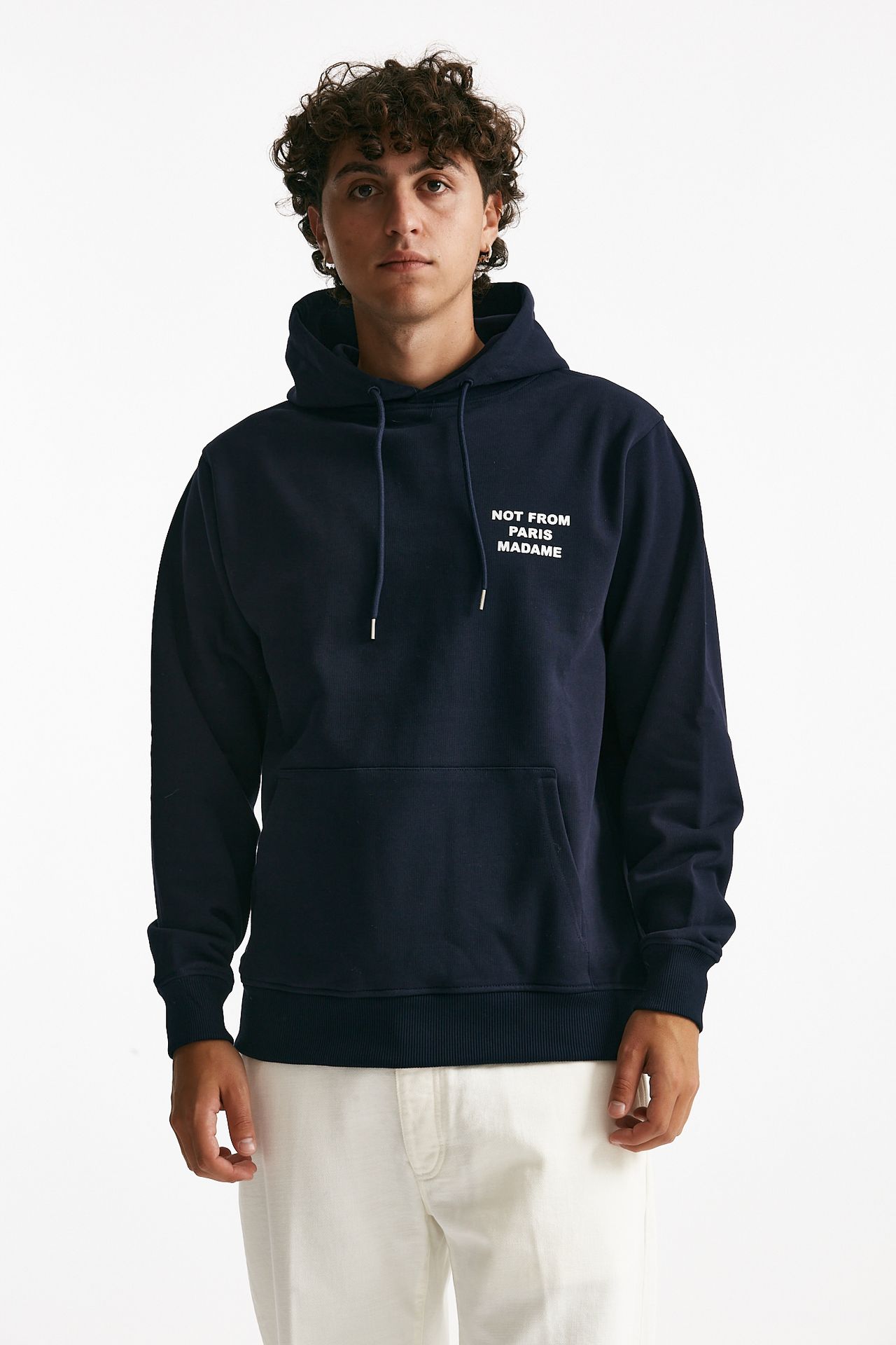 felpa cappuccio con coulisse in cotone blu uomo Drôle de monsieur - 1