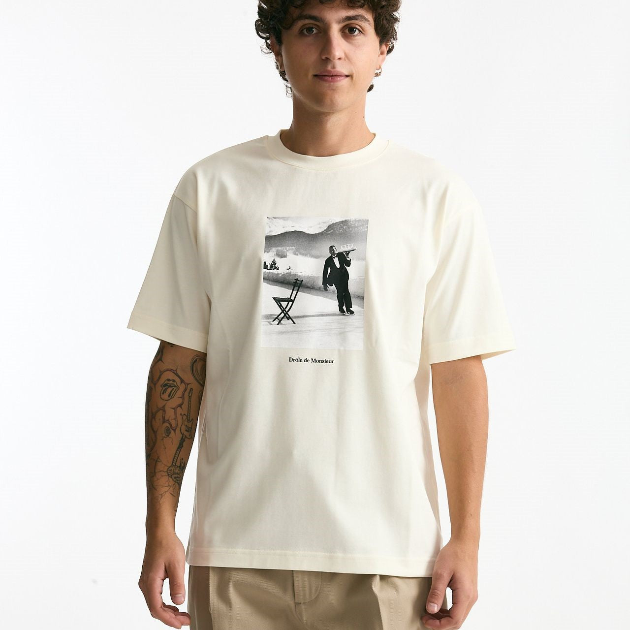 T-shirt in cotone panna stampa uomo Drôle de monsieur - 6