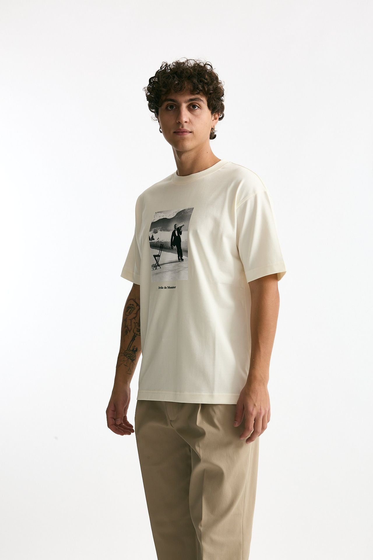 T-shirt in cotone panna stampa uomo Drôle de monsieur - 1