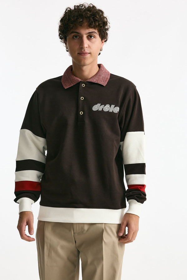Felpa polo in cotone marrone uomo Drôle de monsieur