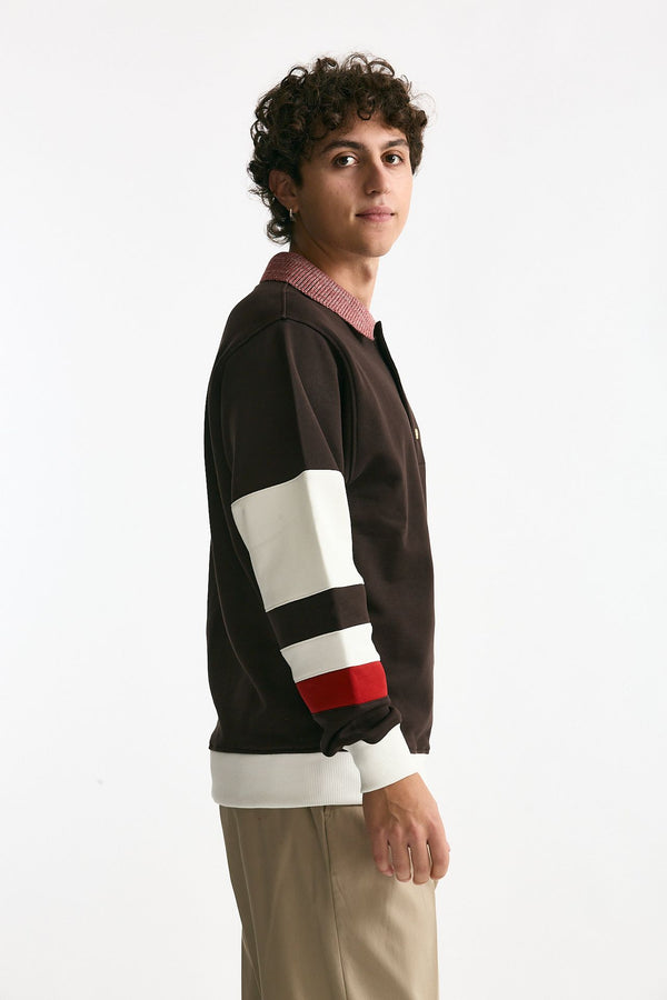 Felpa polo in cotone marrone uomo Drôle de monsieur