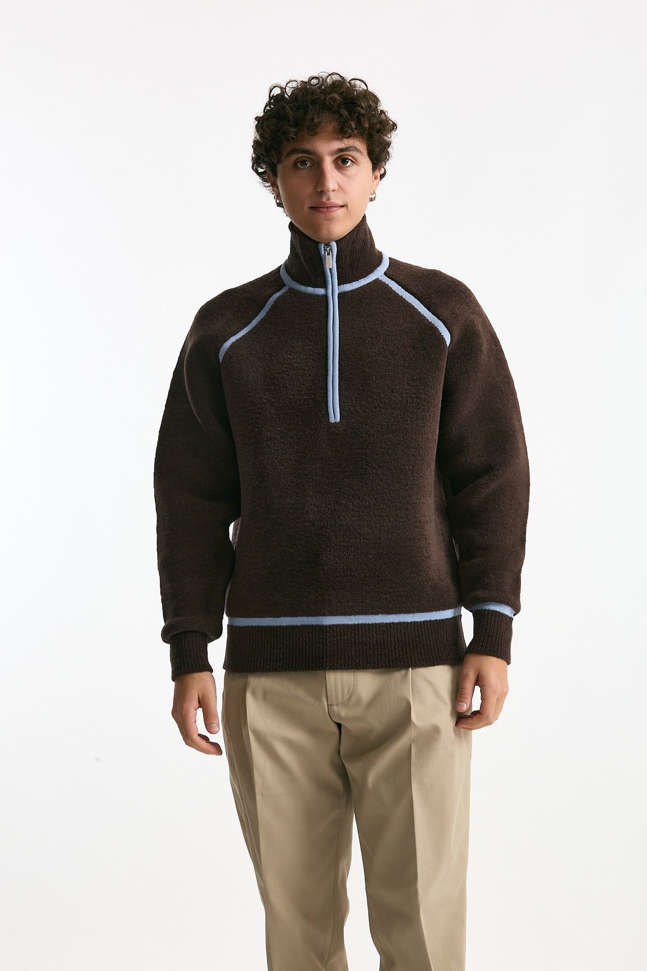 Maglia mezza zip marrone uomo Drôle de monsieur - 1