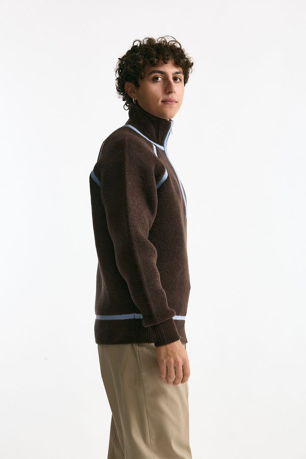 Maglia mezza zip marrone uomo Drôle de monsieur