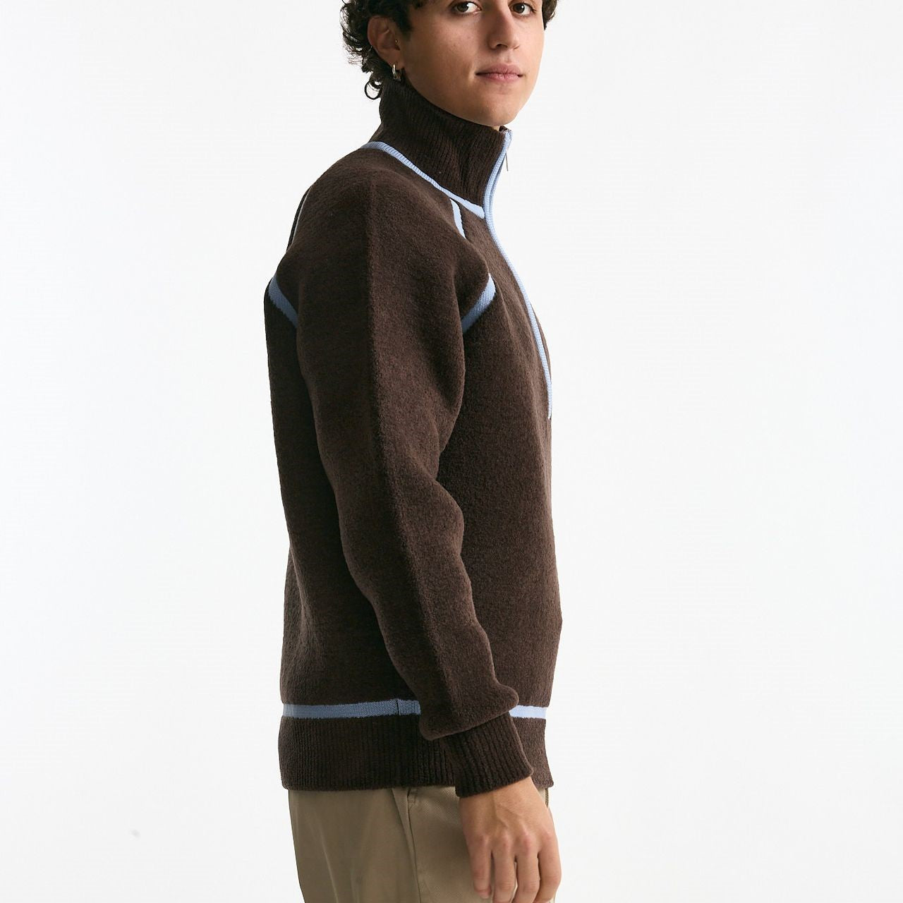 Maglia mezza zip marrone uomo Drôle de monsieur - 7