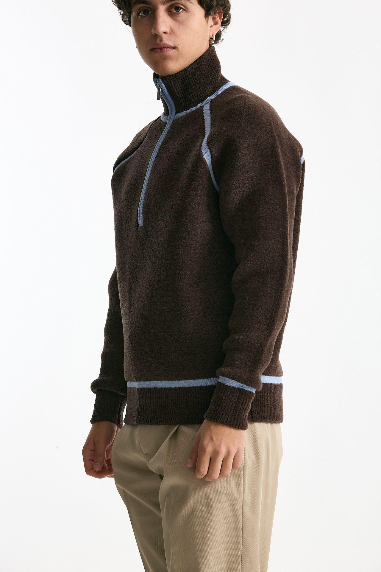 Maglia mezza zip marrone uomo Drôle de monsieur - 4