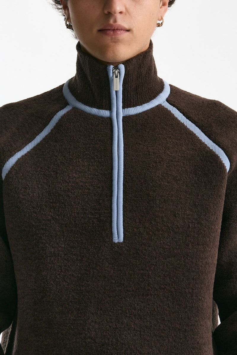 Maglia mezza zip marrone uomo Drôle de monsieur - 5