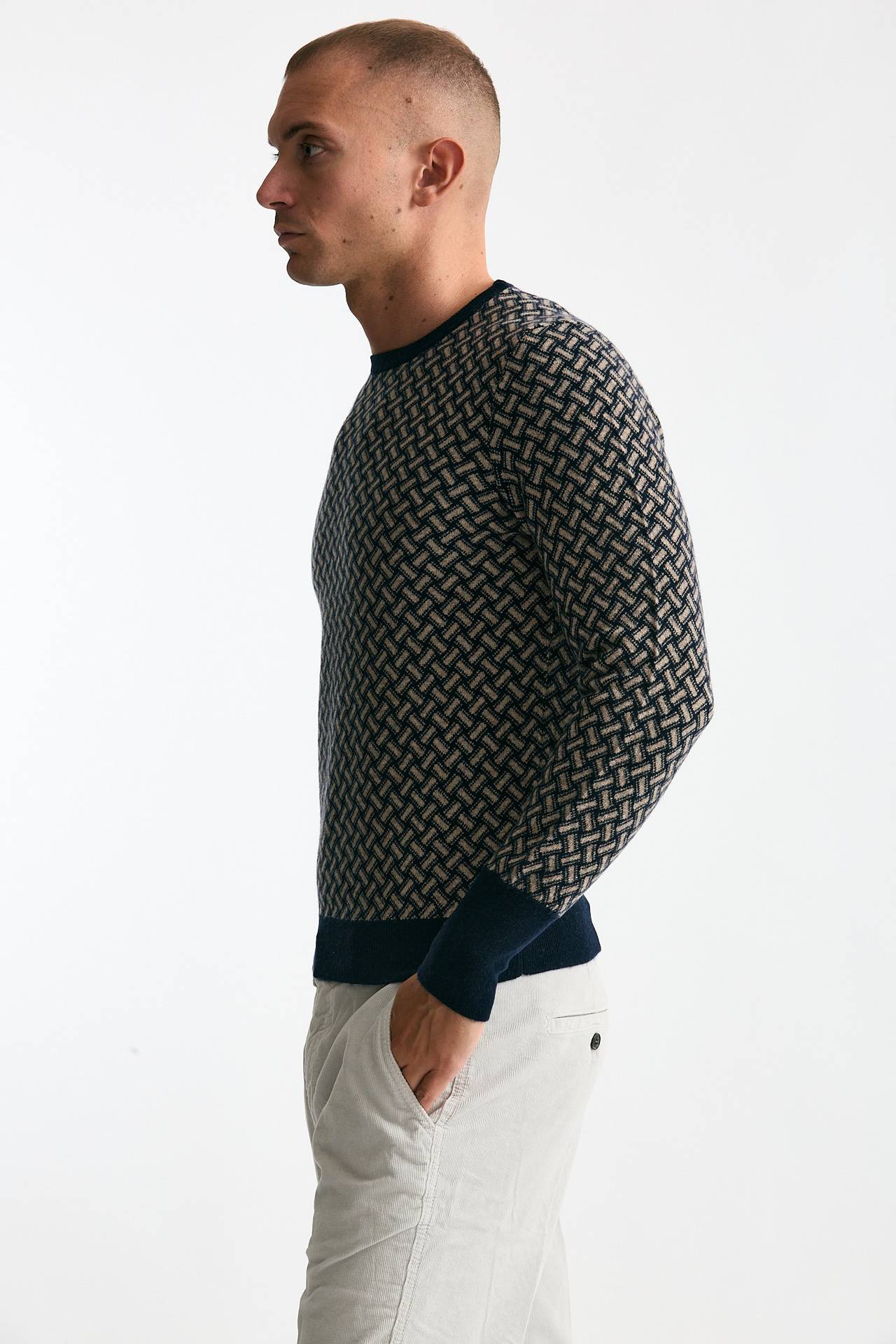 Maglia in cashmere fantasia blu e beige uomo Drumohr - 2