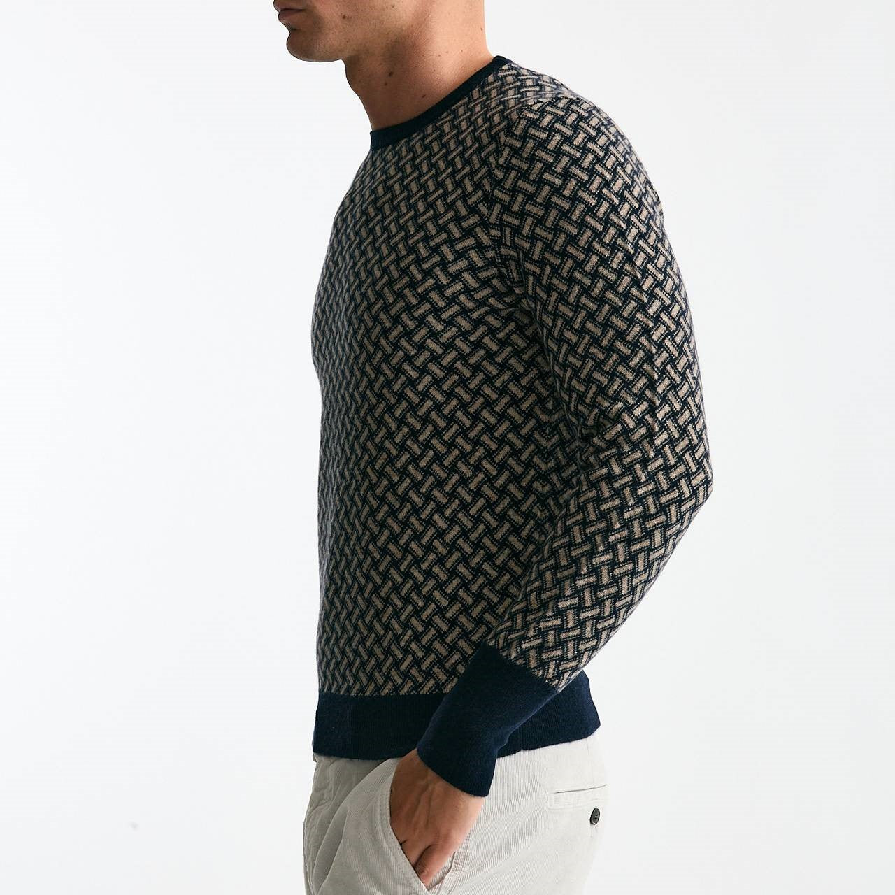 Maglia in cashmere fantasia blu e beige uomo Drumohr - 6