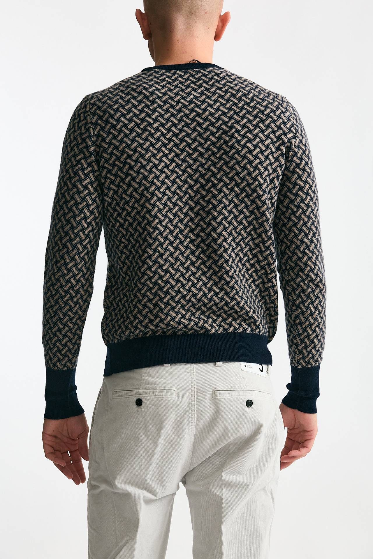 Maglia in cashmere fantasia blu e beige uomo Drumohr - 3