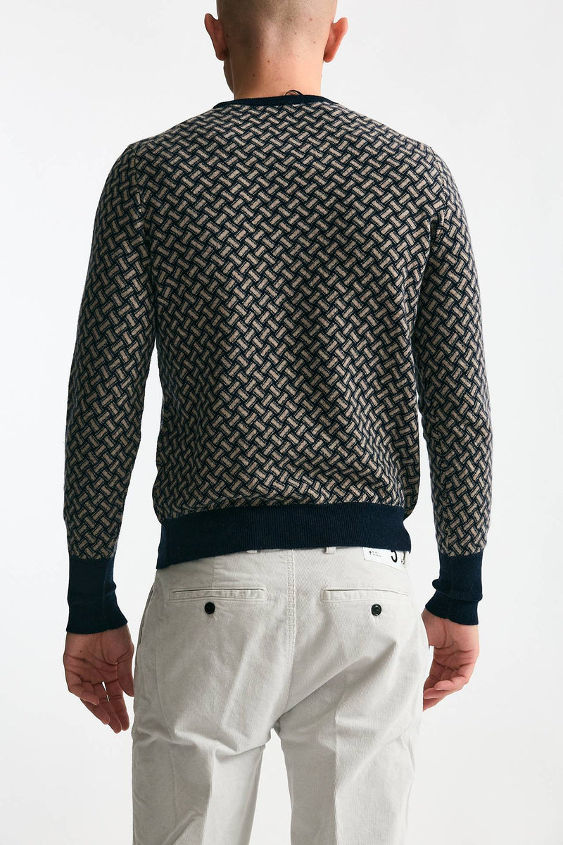 Maglia in cashmere fantasia blu e beige uomo Drumohr - 3