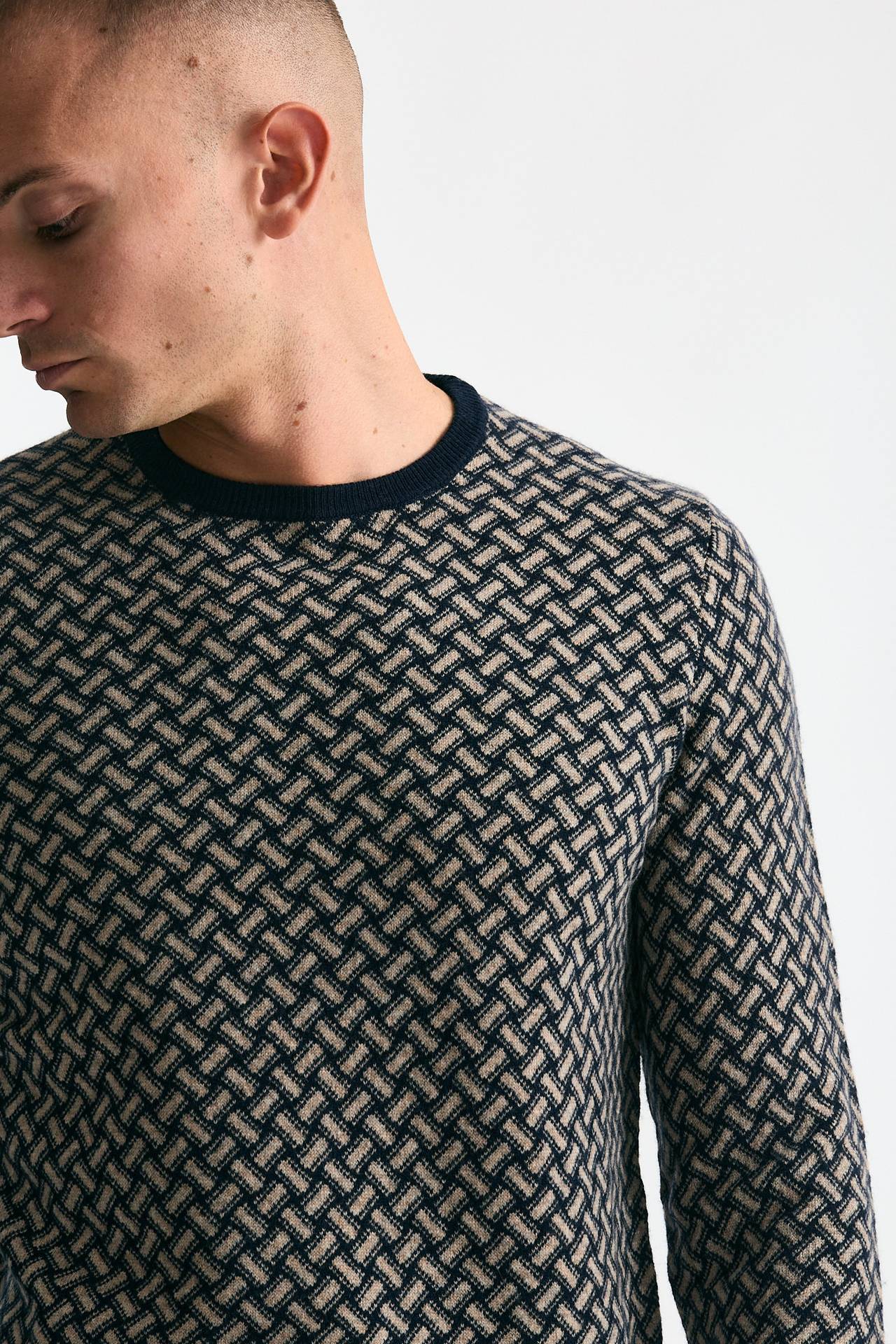 Maglia in cashmere fantasia blu e beige uomo Drumohr - 5