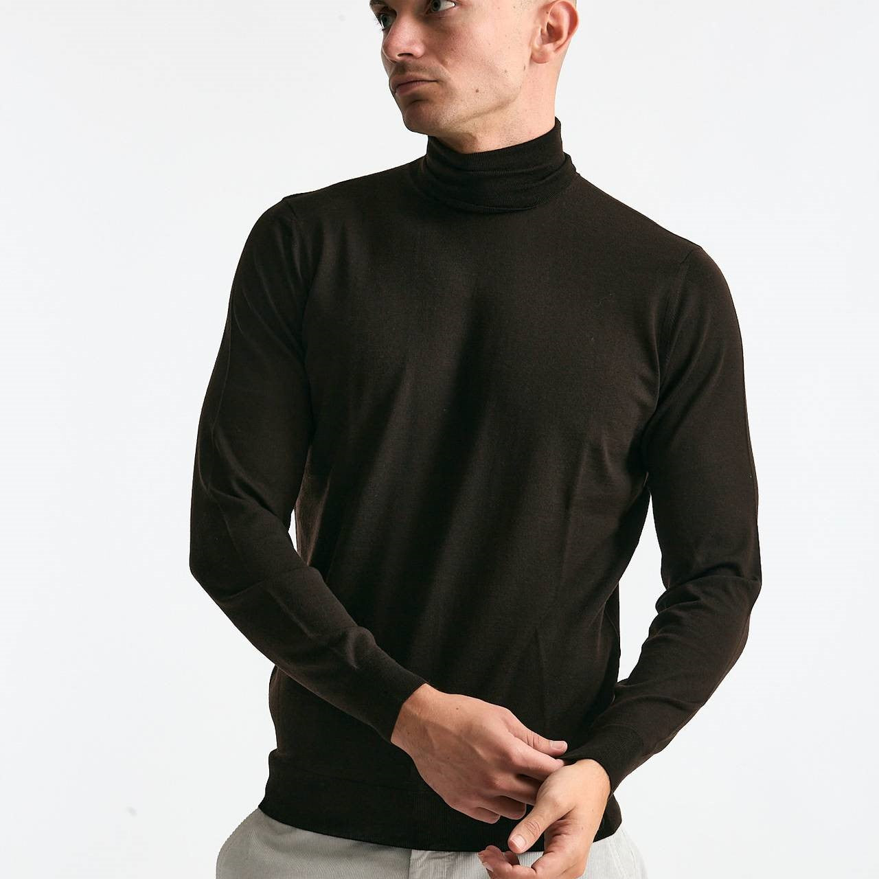 Dolcevita MODERN in lana rasata marrone uomo Drumohr - 7