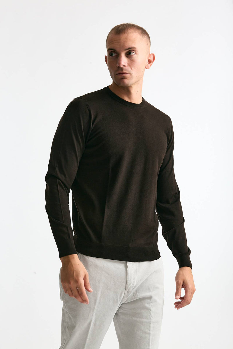 Maglia MODERN in lana rasata marrone uomo Drumohr - 1