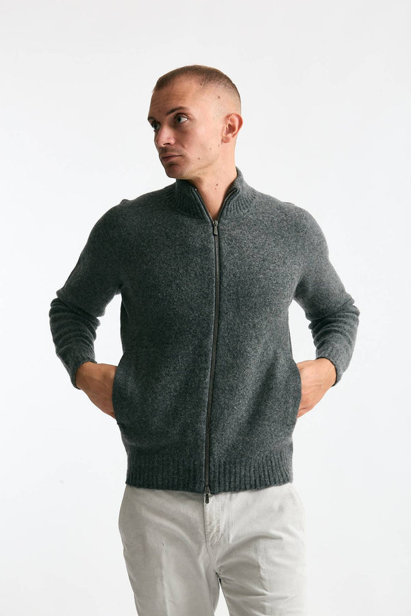 Maglia in lambswool grigio full zip uomo Drumohr