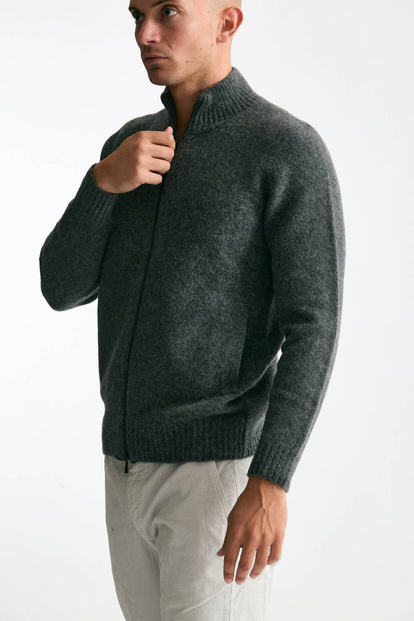Maglia in lambswool grigio full zip uomo Drumohr