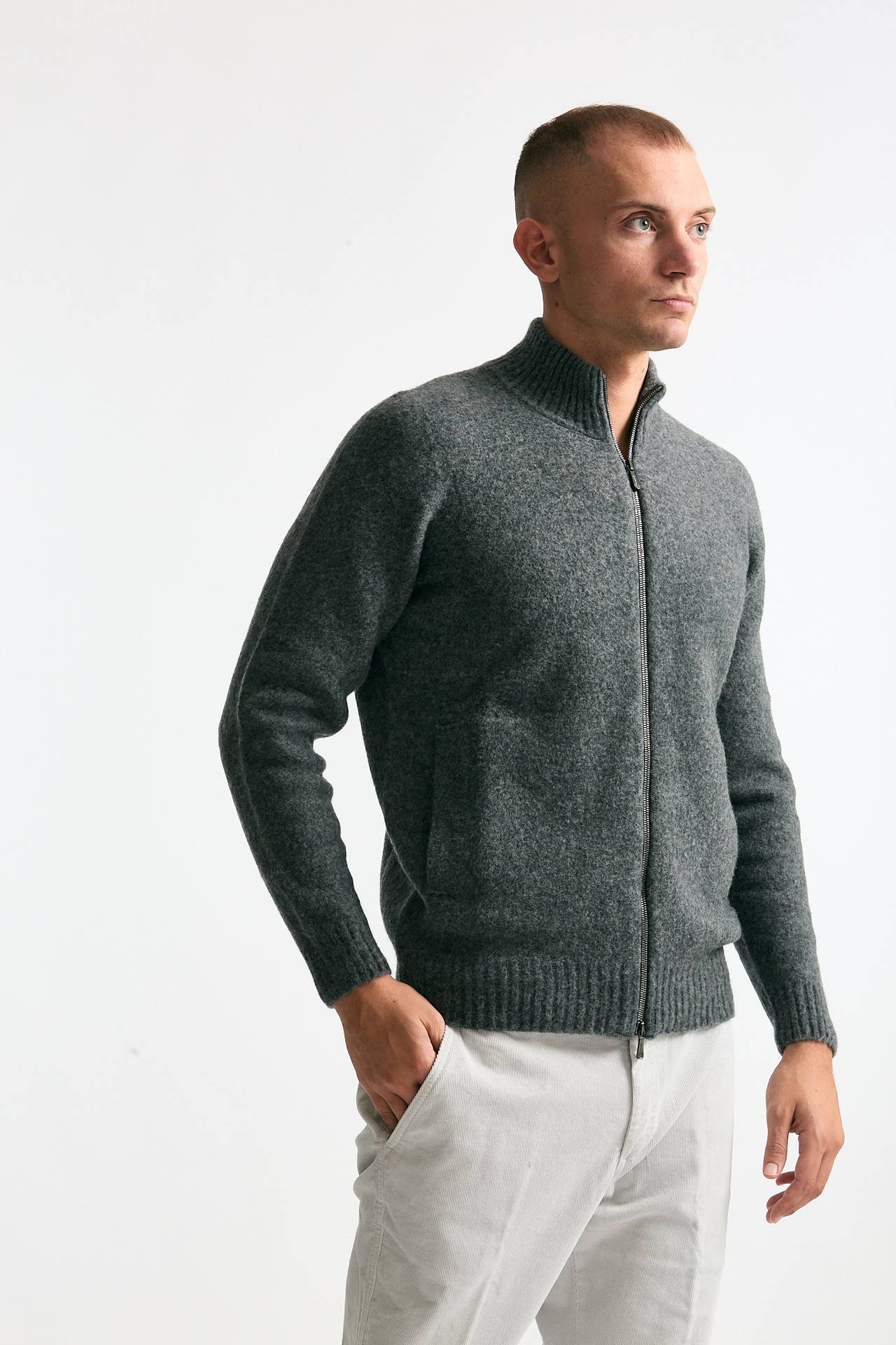 Maglia in lambswool grigio full zip uomo Drumohr - 4