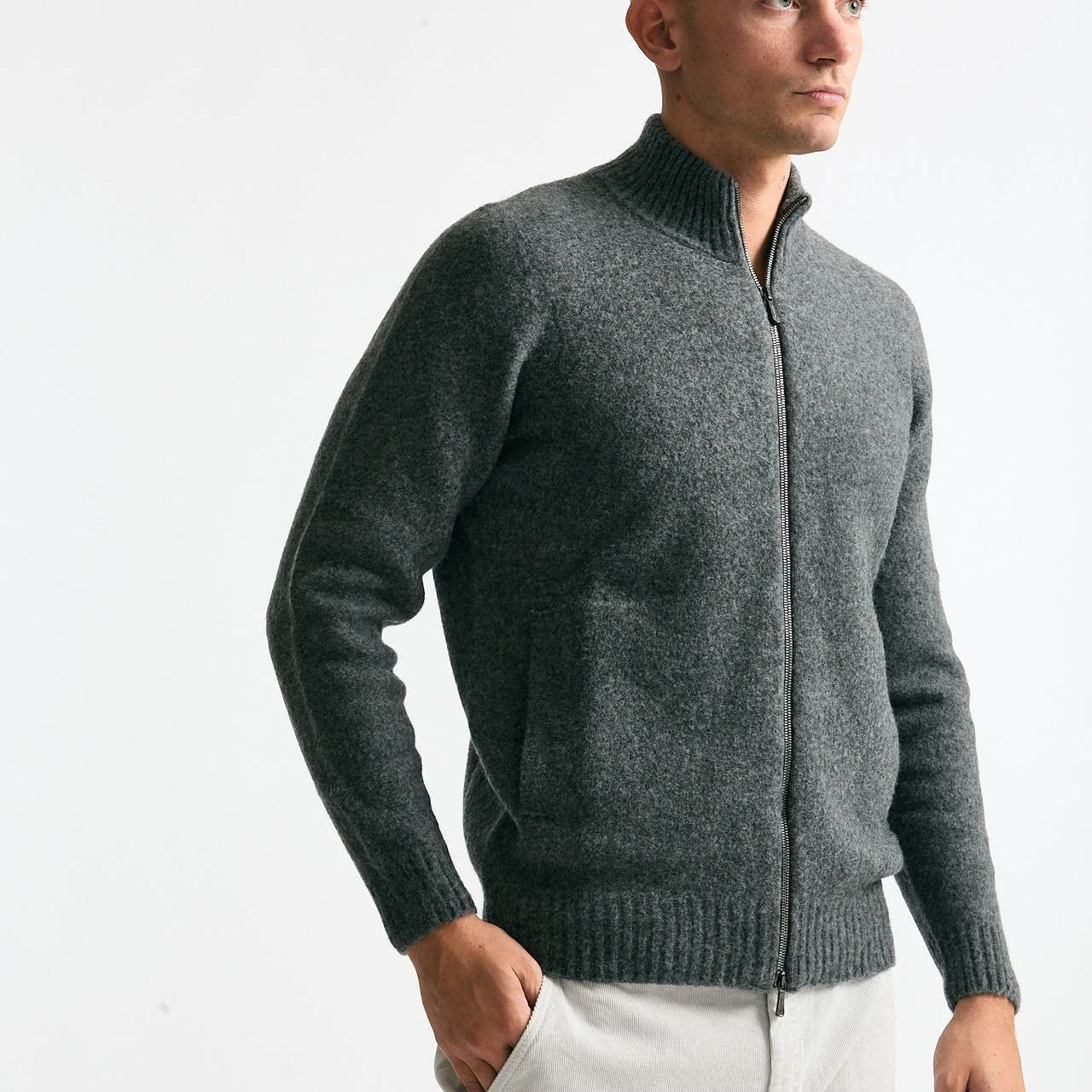 Maglia in lambswool grigio full zip uomo Drumohr - 6