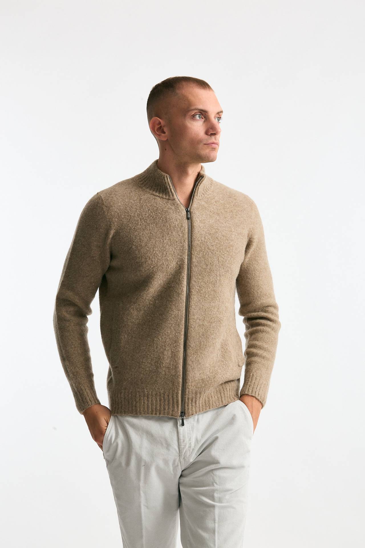 Maglia in lambswool beige full zip uomo Drumohr - 1