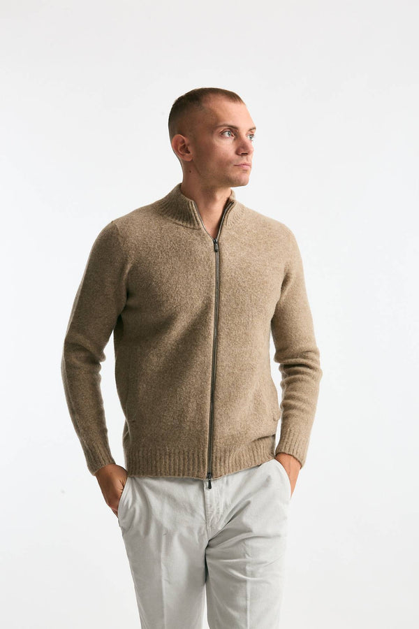 Maglia in lambswool beige full zip uomo Drumohr