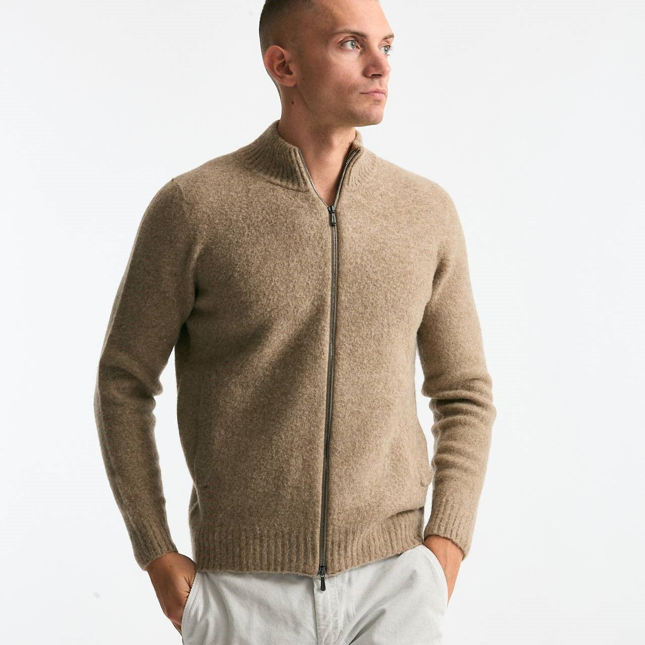 Maglia in lambswool beige full zip uomo Drumohr - 6