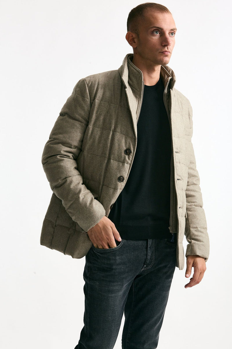 Piumino-giacca trapuntato in flanella di lana beige uomo Fay - 4