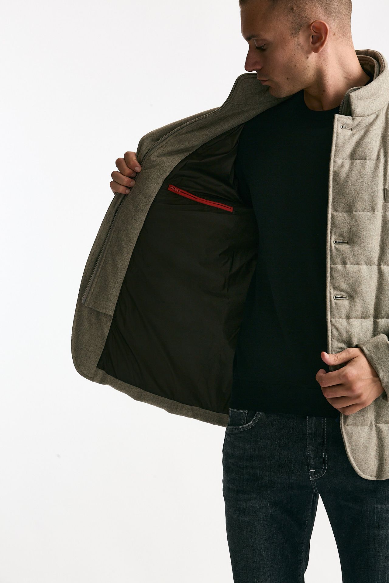 Piumino-giacca trapuntato in flanella di lana beige uomo Fay - 5