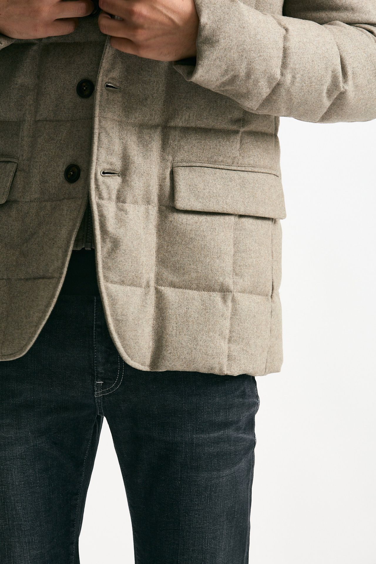 Piumino-giacca trapuntato in flanella di lana beige uomo Fay - 7