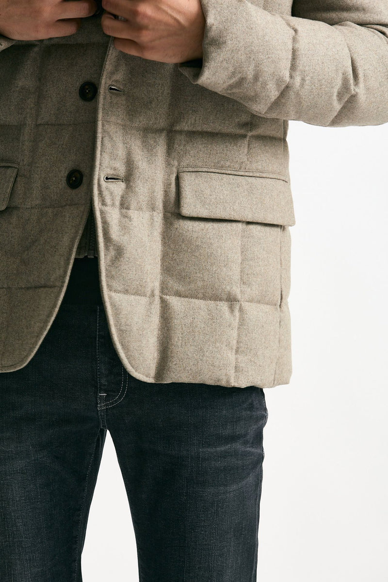 Piumino-giacca trapuntato in flanella di lana beige uomo Fay - 7