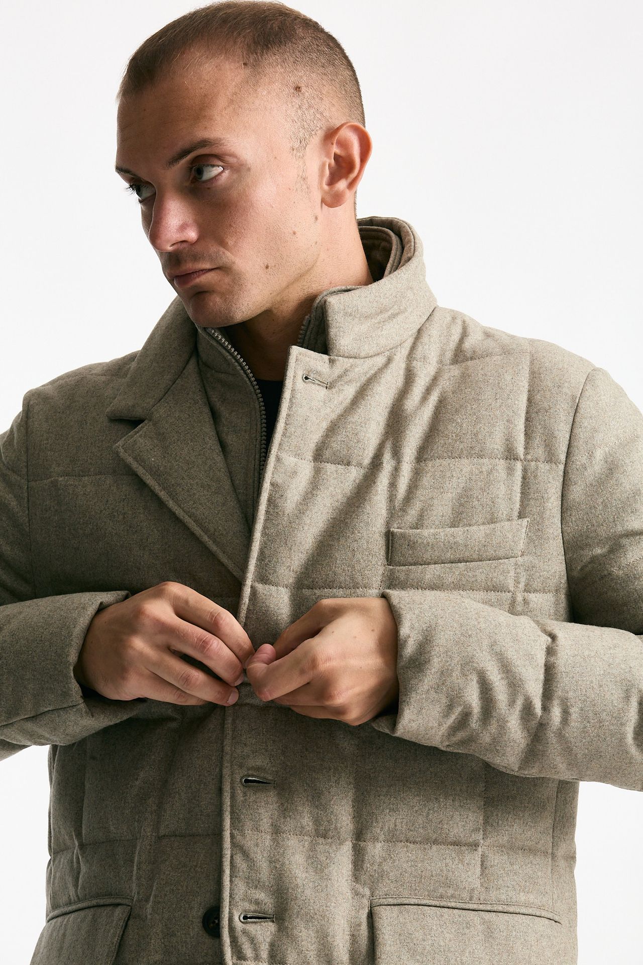 Piumino-giacca trapuntato in flanella di lana beige uomo Fay - 8