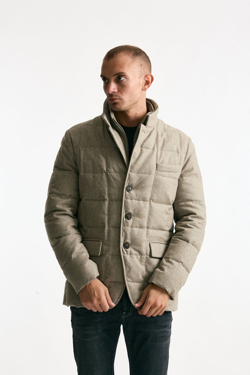 Piumino-giacca trapuntato in flanella di lana beige uomo Fay - 9
