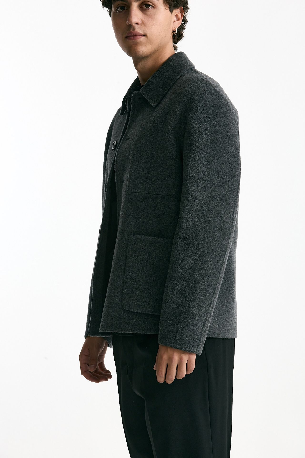 Caban in panno di lana e cashmere grigio uomo Grifoni - 4