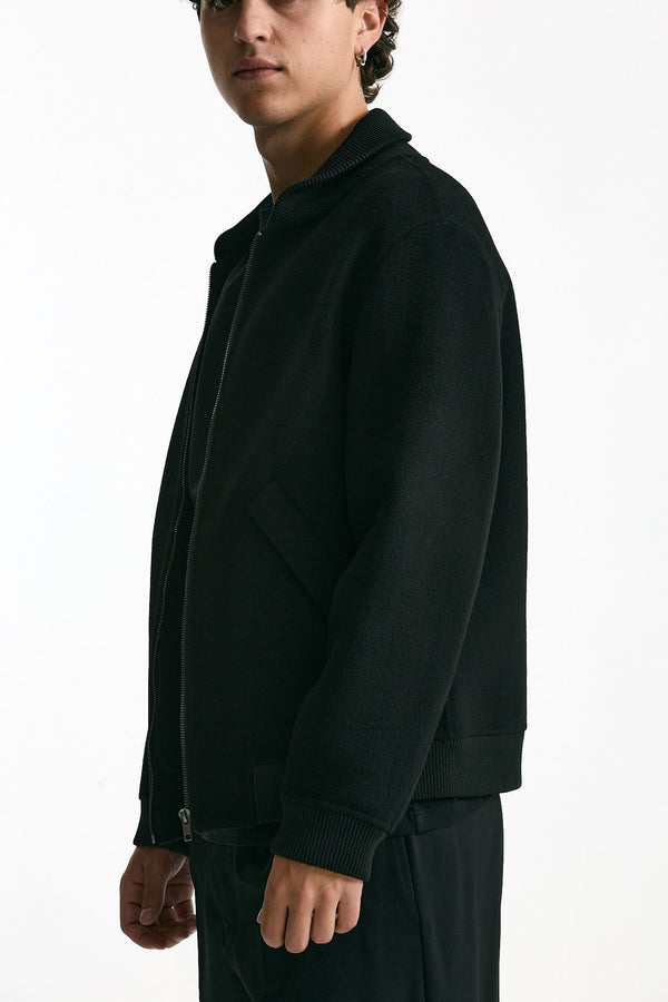 Bomber in panno di lana e cashmere nero uomo Grifoni