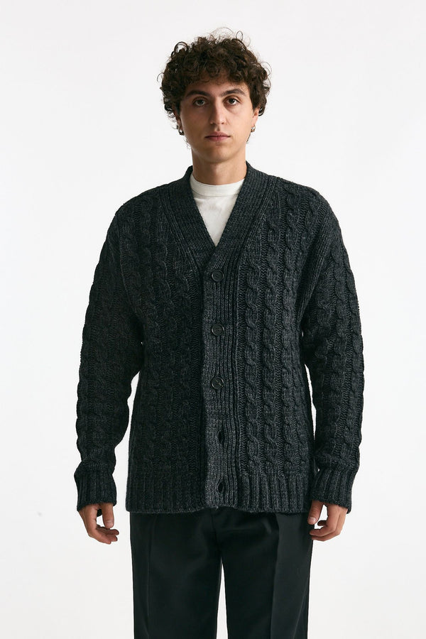 Cardigan in lana alpaca e mohair antracite uomo Grifoni
