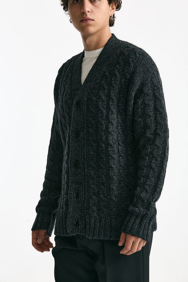 Cardigan in lana alpaca e mohair antracite uomo Grifoni