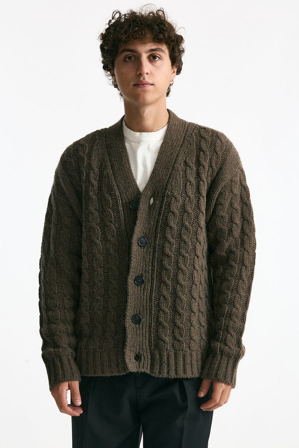 Cardigan in lana alpaca e mohair fango uomo Grifoni