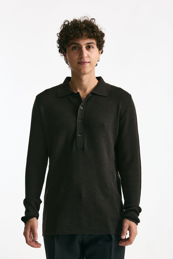 Polo in lana marrone uomo Grifoni