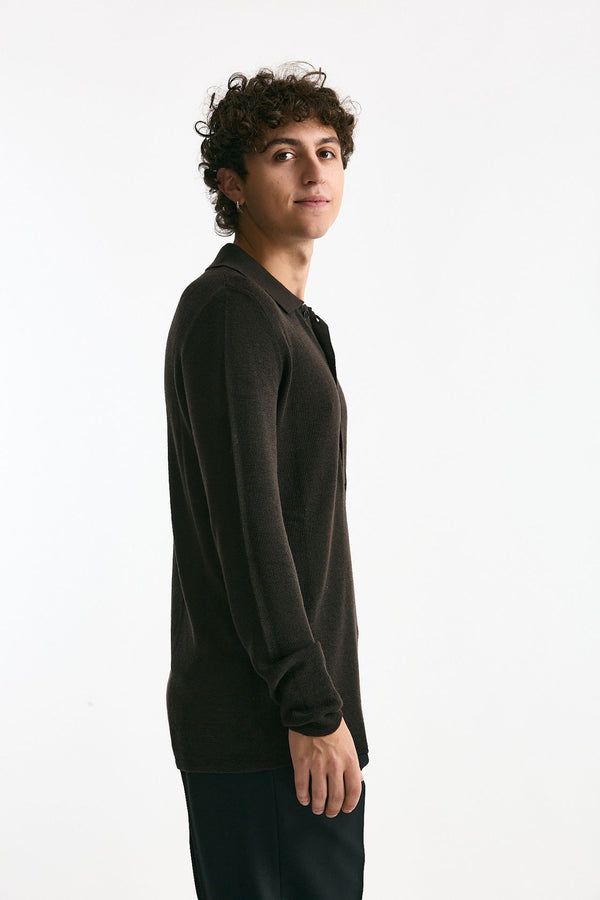 Polo in lana marrone uomo Grifoni