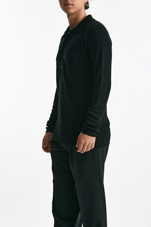 Polo in lana nero uomo Grifoni